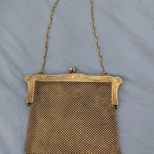 Antique German Silver Chain Mail Purse Engraved Floral Design Front And Back